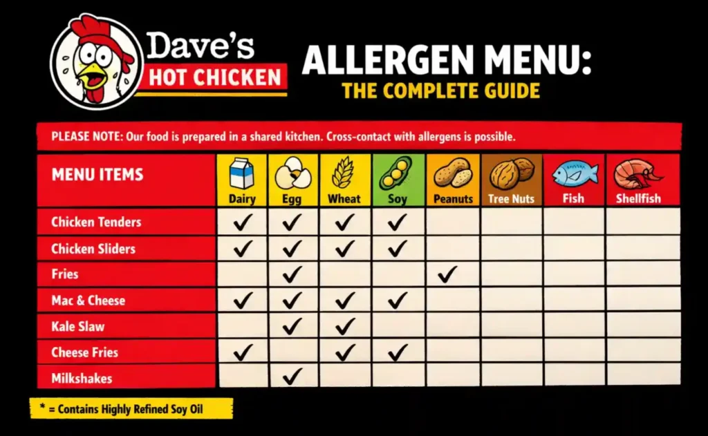 Dave’s Hot Chicken allergen menu