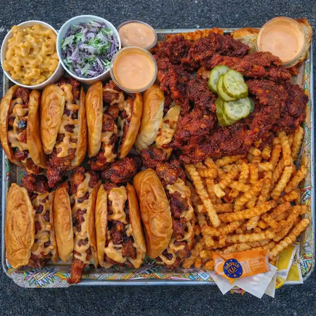 Dave’s Hot Chicken real customer photo tray meal