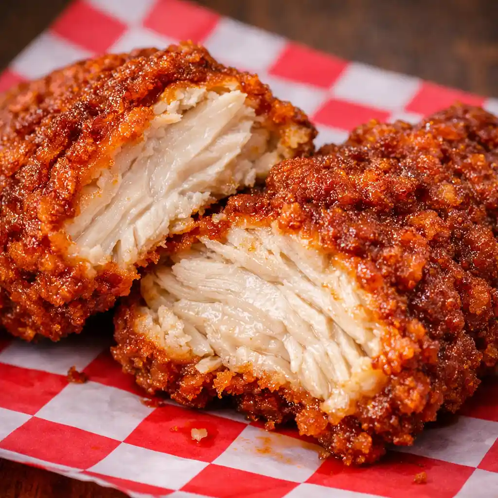 Dave’s Hot Chicken tender inside juicy chicken image