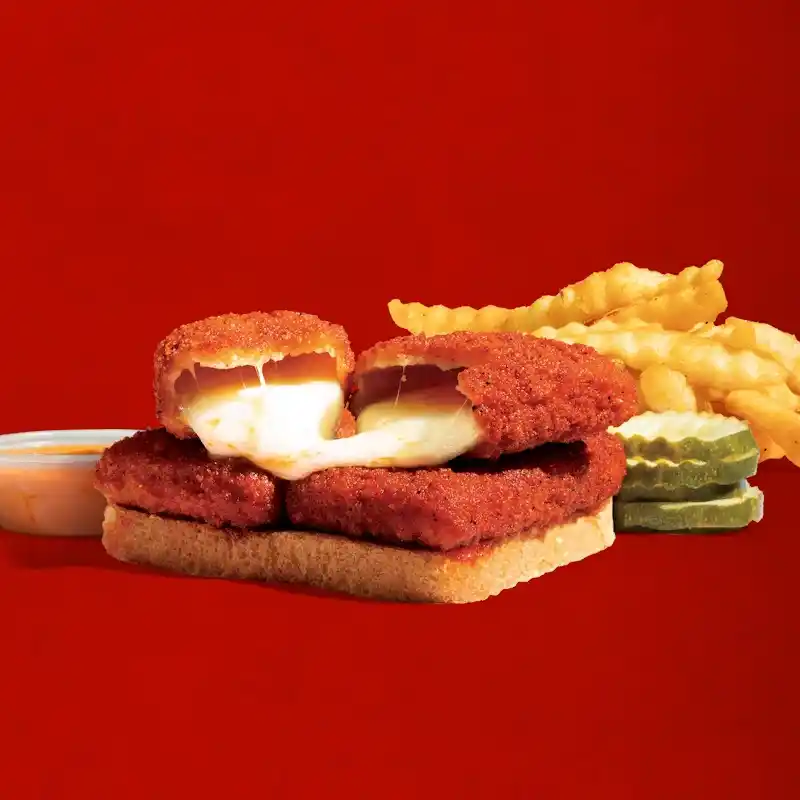 Dave’s Hot Chicken Mozzarella Sticks  3-piece meal with fries, crispy fried mozzarella sticks, and dipping sauce