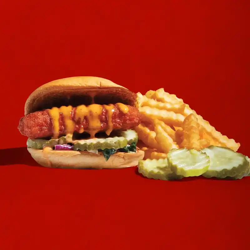 Dave’s Hot Mozz slider with fries, mozzarella stick sandwich with slaw and pickles