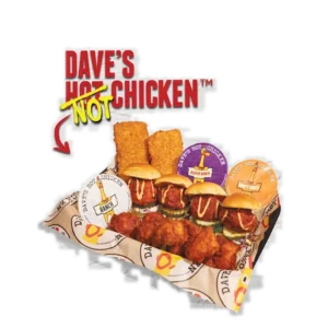 Dave’s Hot Chicken Menu with Prices 2026 108 Dave's NOT Chicken Big Trio with cauliflower bites, Hot Mozz, mini cauliflower sliders and three dipping sauces