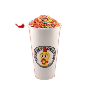 Dave’s Hot Chicken Menu with Prices 2026 72 Dave's Small Fruity Pebbles Top Loaded Shake topped with colorful Fruity Pebbles cereal