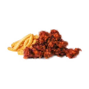 Dave's Saucy Bites Spicy BBQ served with seasoned fries and your choice of signature sauce